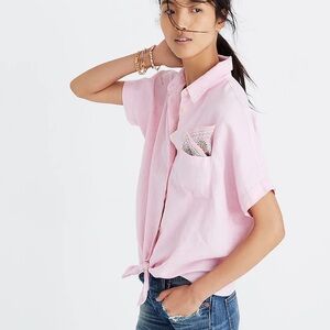 Madewell pink tie-front short-sleeve button up top